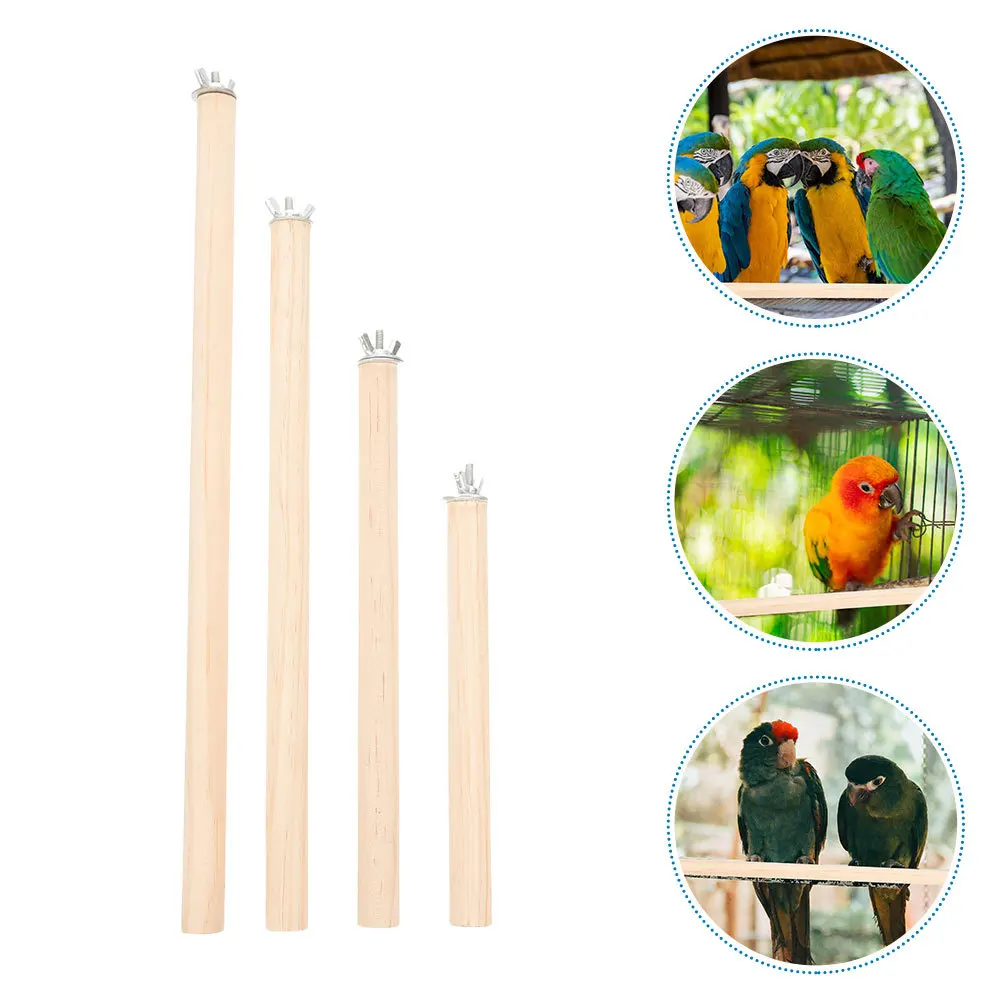 

4Pcs Bird Perches Wooden Natural Wood Durable Stable Cage Accessories Easy Install Parrot Perch Rod for Birds Bird Perch Pole