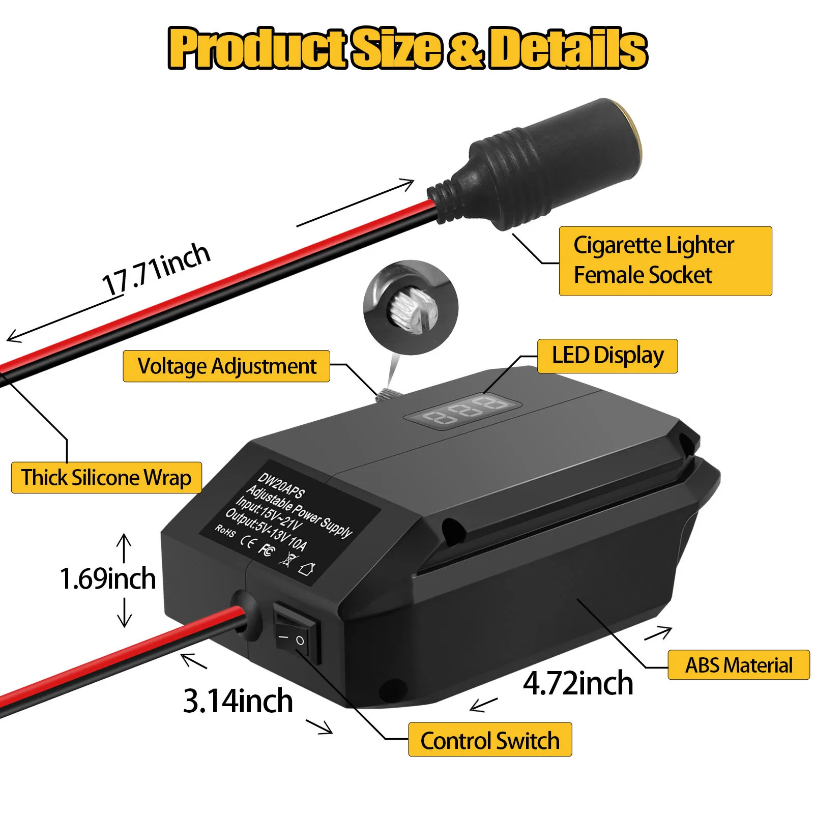 12V Power Source Battery Power Adapter Charge Electronics Compact And Lightweight Easy Installation Efficiency 95