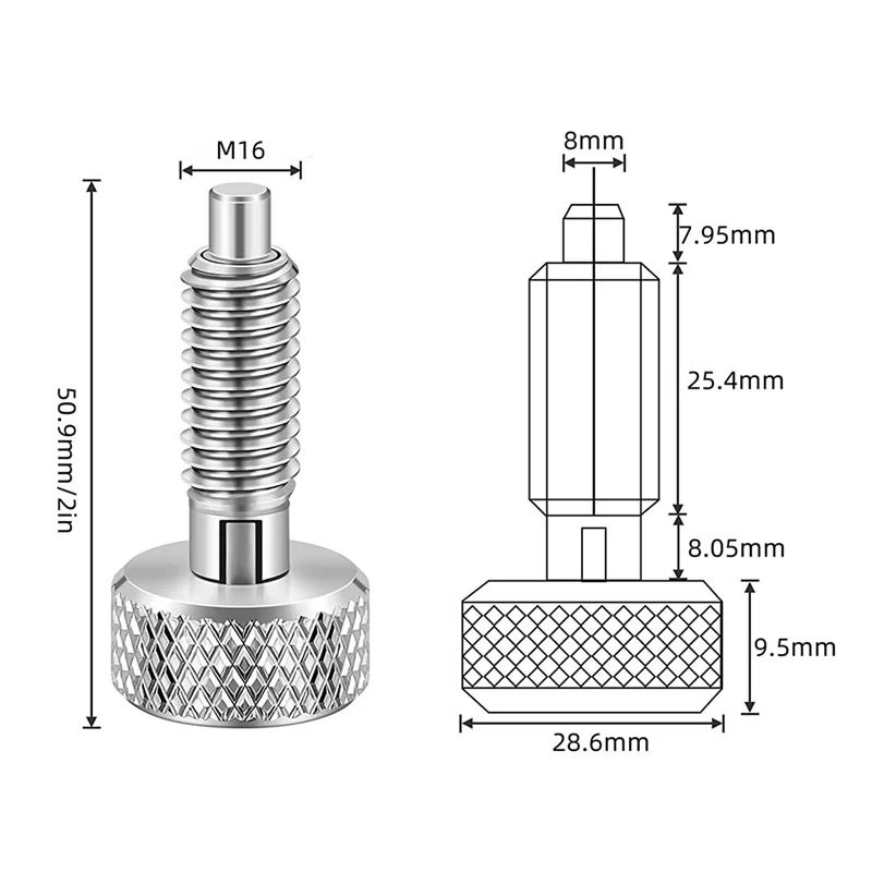 A55F-2Pcs Hand Einziehbare Feder Kolben, M16 Edelstahl Schnell Release Pin Lock Out Pin Mit Mutter Und Rändelgriff