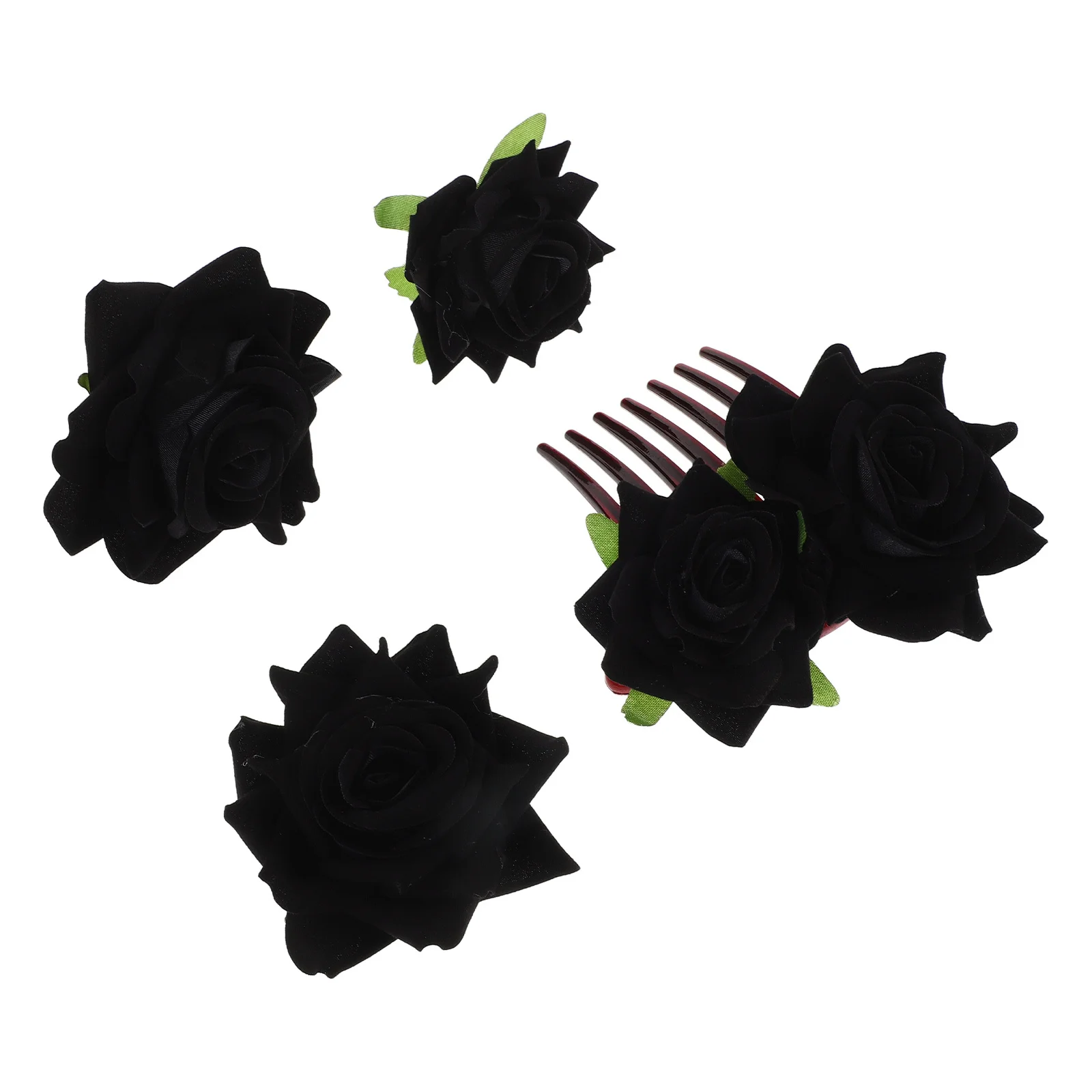 

1Set Bridal Flower Hair Clips Black Rose Artificial Flowers Elegant Wedding Hair Accessories Bridesmaids Floral Comb Brooch Pins