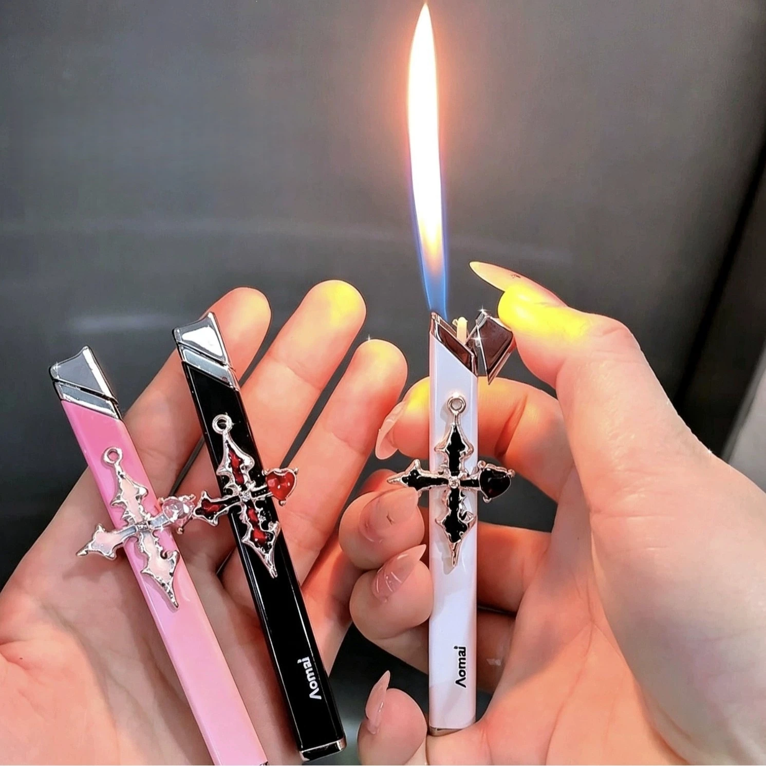 Fashionable Handmade High-value Cross Inflatable Lighter Metal Small Strip Handmade Light Luxury Lighter Men's and Women's Gift
