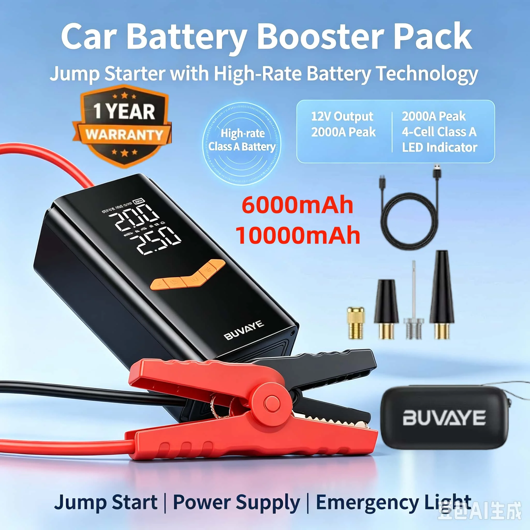 12V 4-in-1 Car Jump Starter Portable Battery Booster Power Bank With 150PSI Tire Inflator Air Pump For Gas Diesel Vehicle
