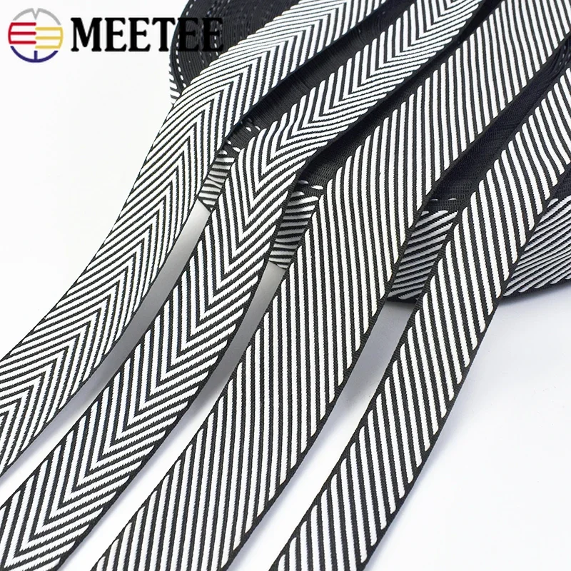 10Meters 10-38mm Jacquard Webbing Tapes Clothes Bag Strap Belt Band Black White Stripe Ribbon Luggage Bias Bands Accessories