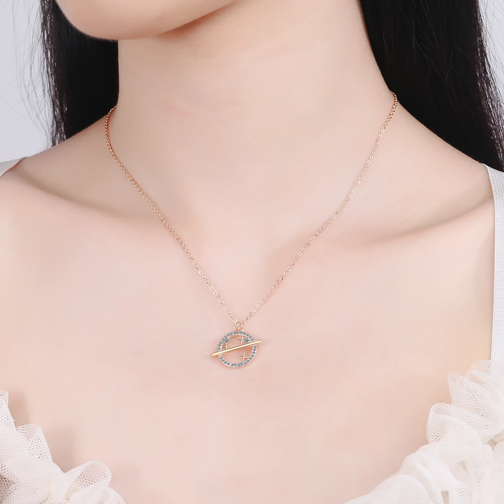 Simulated Moissanite Diamond Planet Star Pendant Necklace for Women S925 Sterling Silver Wedding Jewelry Collares de Prata Gift