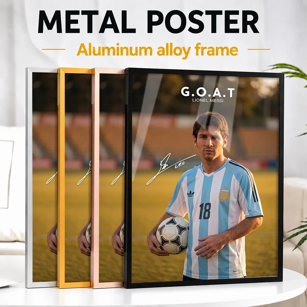 Lionel Messi Argentina Soccer Metal Poster With Aluminum Alloy Frame Customized Photography Wall Art For Sports Memorabilia Room