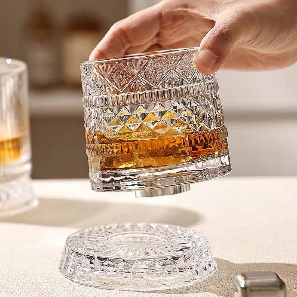 Taza de vidrio giratoria, vaso de whisky de cristal de 280ml con recogido utilizado como copa de ron, herramientas de barra de copa escocesa Bourbon para cóctel ﻿