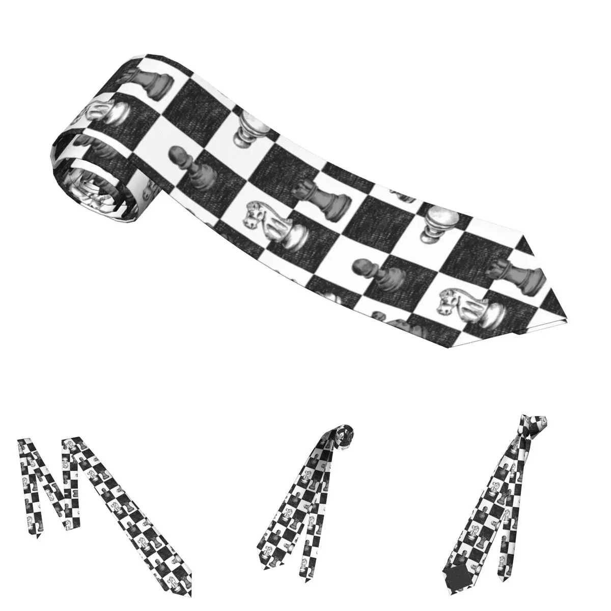 Black And White Chess Neckties Unisex Polyester 8 cm Neck Tie for Men Skinny Wide Daily Wear Gravatas Gift