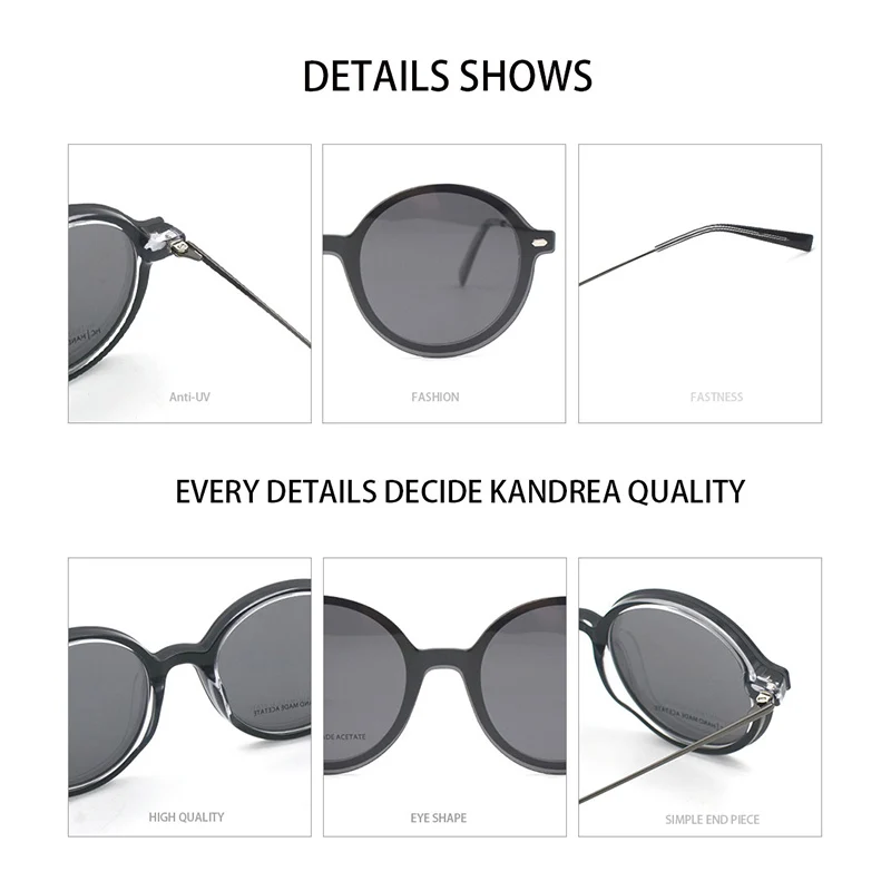 KANDREA Metal Round Vintage Sunglasses Women Man Magnetic Glasses Clip on Brand Designer Optical Myopia Eyeglasses Frame C3019