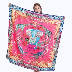 POBING Twill Silk Square Scarf Animals Print Women Scarves&Wrap Giraffe Neckerchief Spanish Foulards cachecol Large Bandana