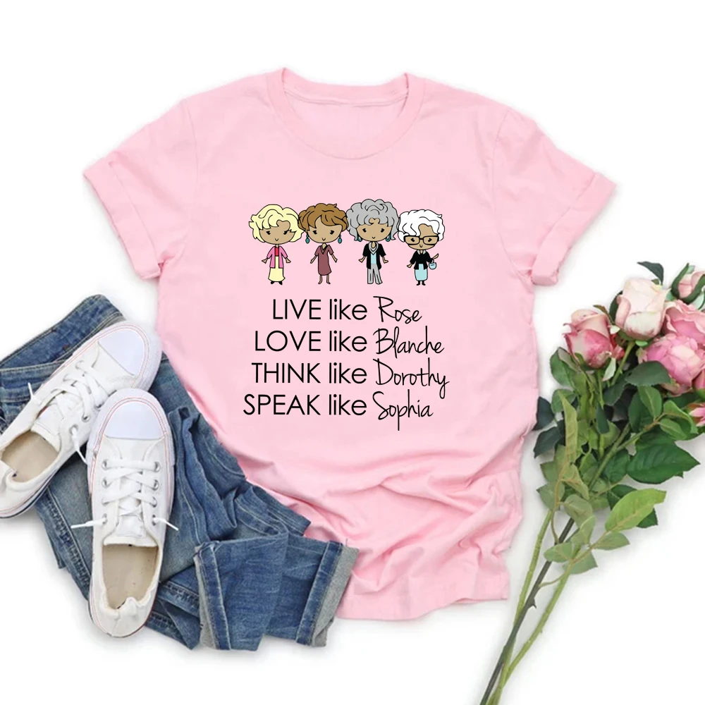 

Stay Golden Shirt Golden Girls Tee Cute Cartoon Graphic Tees Retro 80's TV Shows Tops Summer Casual Kawaii Womens Clothing