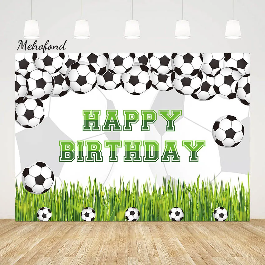 

Mehofond Photography Backdrop Spring Football Customized Boy Birthday Party Green Grassland Soccer Photo Background Studio Props