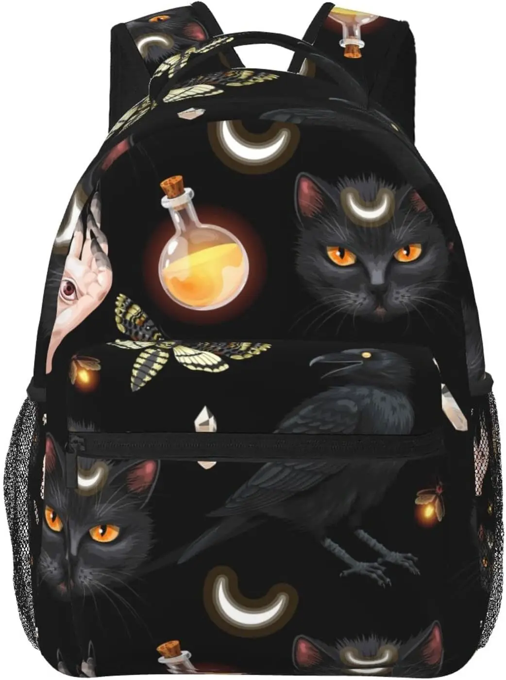 

Crow And Cat Black Moth Pattern Stylish Casual Backpack Purse Laptop Backpacks With Multiple Pockets Computer Daypack For Work