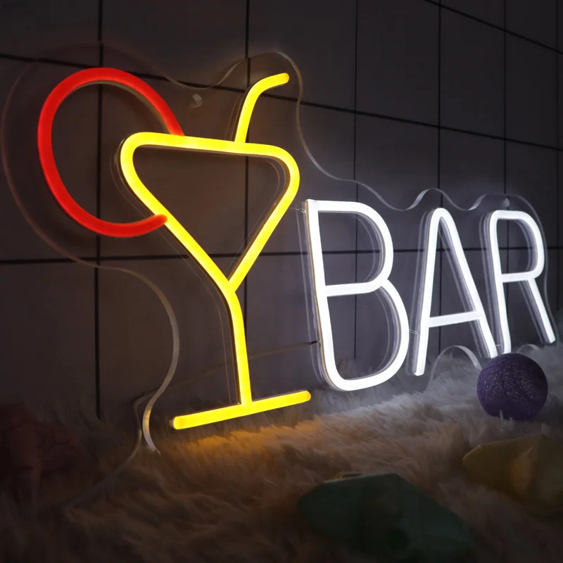 

Bar Neon Light Sign Party Neon Wine Glass Lamp Wall Art Bedroom Decrative Light Ktv Shop Home Desk Decor Night Light 21.7*10inch