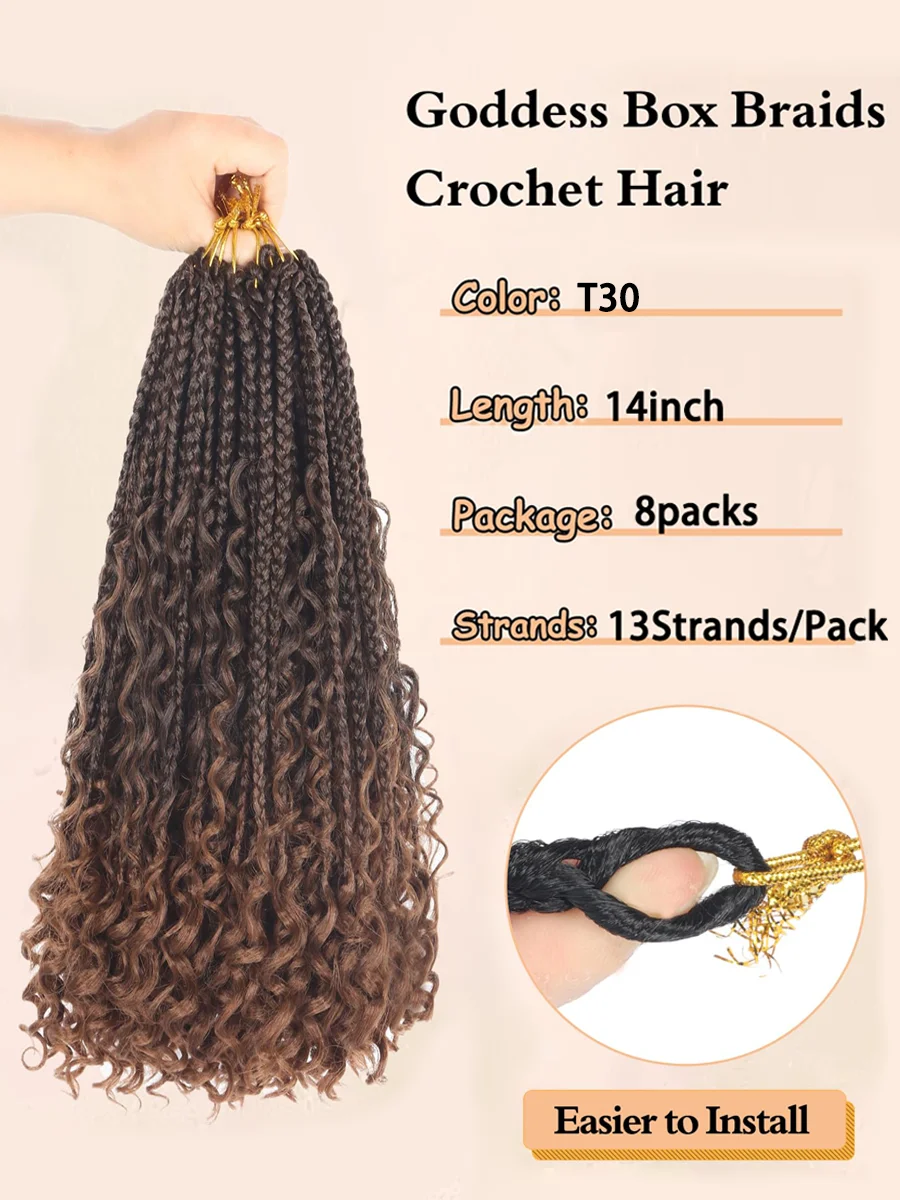 Goddess Box Braids Crochet Hair,8~24inch 8 Packs,Synthetic Braiding Hairpiece,Boho Box Braids Crochet Hair, Halloween Christmas