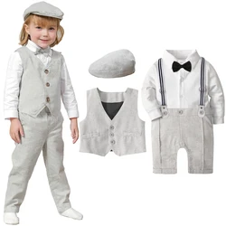 Baby Boys Suits for Infant Gentleman Wedding Outfit Formal Romper Light Gray Christening Easter Church Birthday Party Clothes