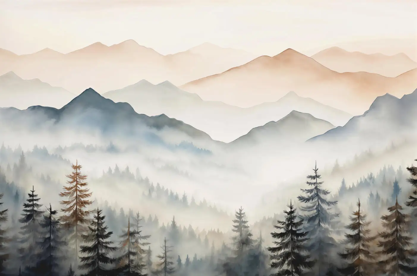 Customized Size Mural Mist Forest Mountain Wallpaper Home Decoration Ink landscape and Watercolor Forest Tapestry 3D Wallpaper