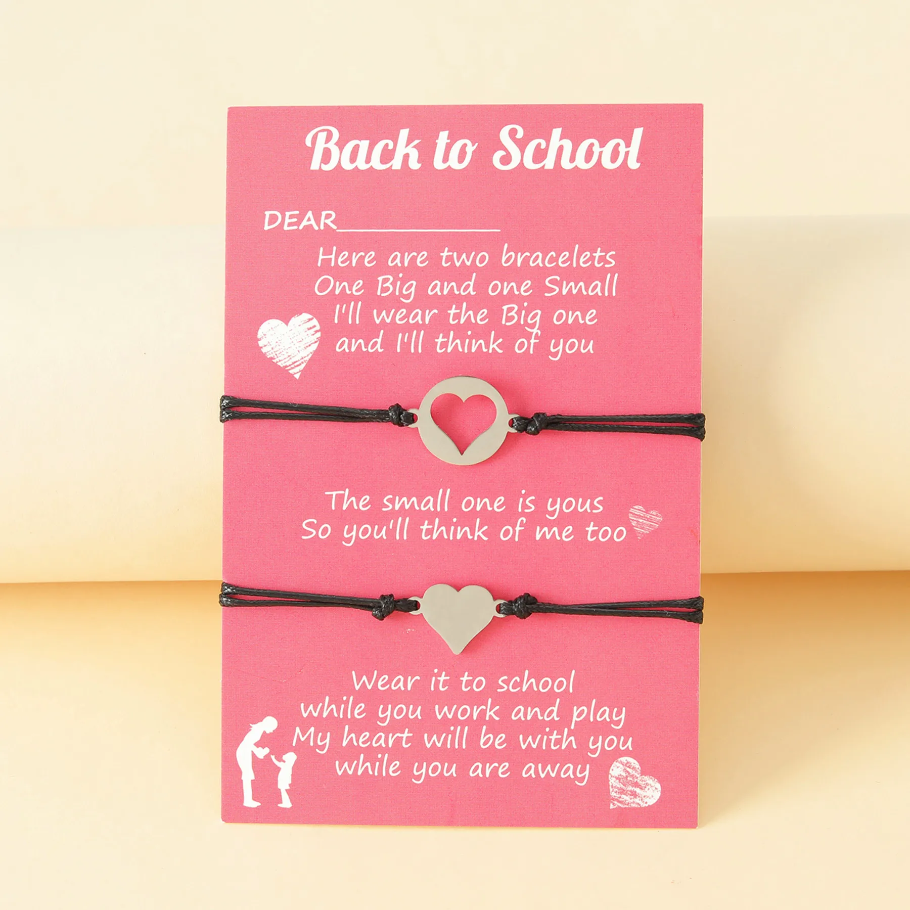 Simplified Opening Season Card Bracelet Stainless Steel Heart-shaped Wax Thread Hand Woven Jewelry Wholesale