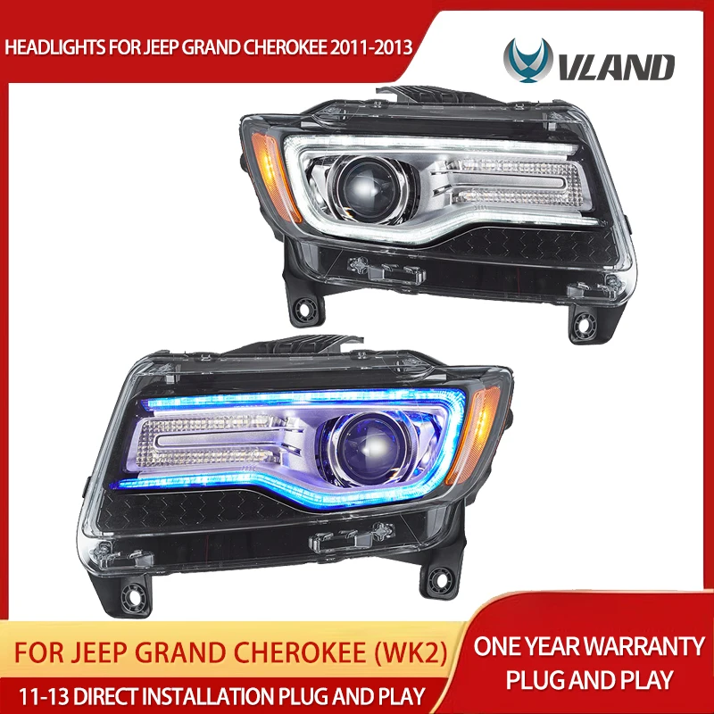 Vland 2011-2013 Grand Cherokee (wk2) Headlights W Startup Animation Blue DRL