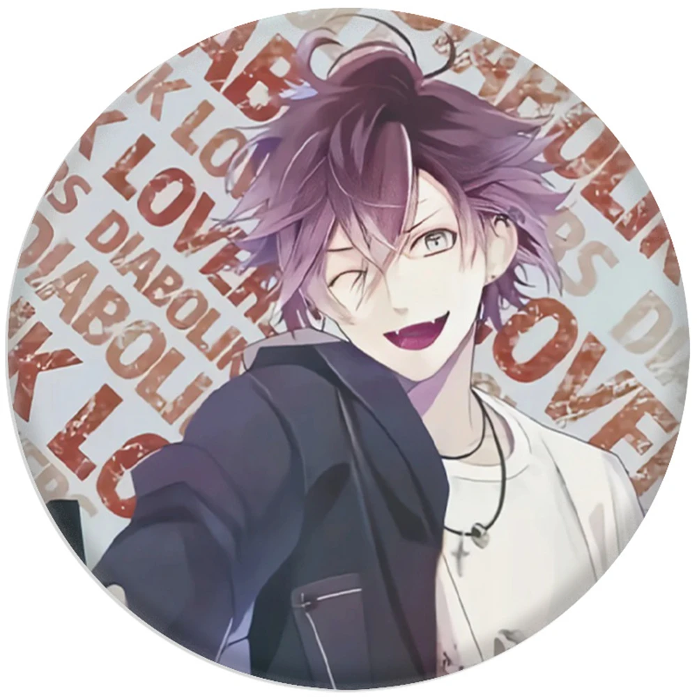 58mm anime diabolik amantes komori yui sakamaki shu cosplay traje crachá pino spte flandres broche ﻿   Adereço Gilf