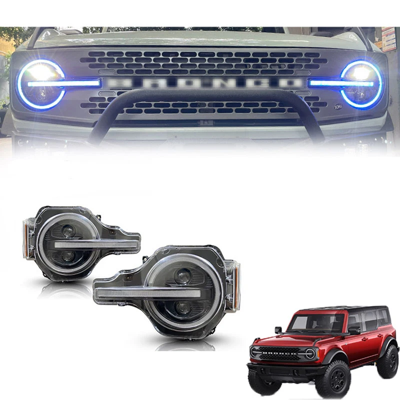 Led Headlight Led Rectangular High Profile Headlight for FordS Bronco 2020-2023 2/4-Door for FordS Bronco  2021 2022 2023