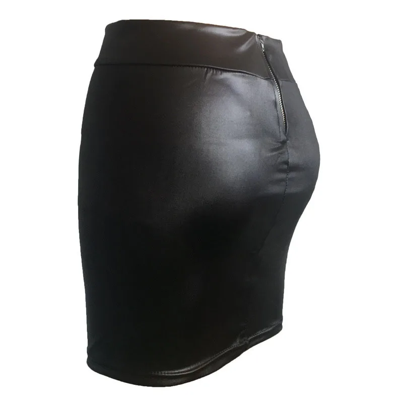 Women Mini Skirt Solid Color High Waist Slim Fit Skinny Matte Faux Leather Cozy Commuter Bodycon Skirt Streetwear