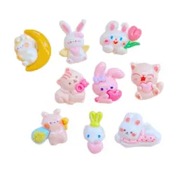 20Pcs Resin Colorful Kawaii Love Rabbit Cat Flatback Figurines Home Decor Accessorie DIY Hair Bow Scrapbook Crafts