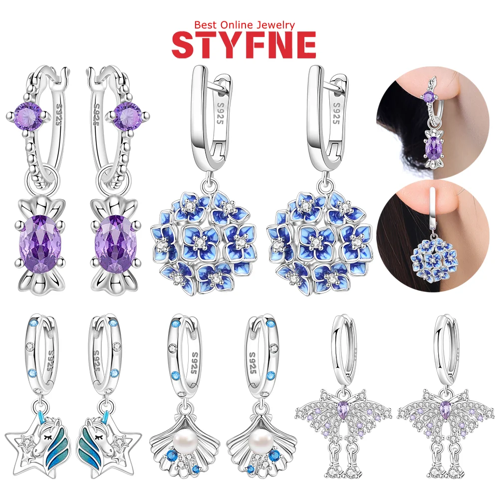 Silver-Plated Blue Vertical Bar Shell Women's Hoops Earring Fit Earring Women Drop Earring For Anniversary Wedding Jewelry Gifts