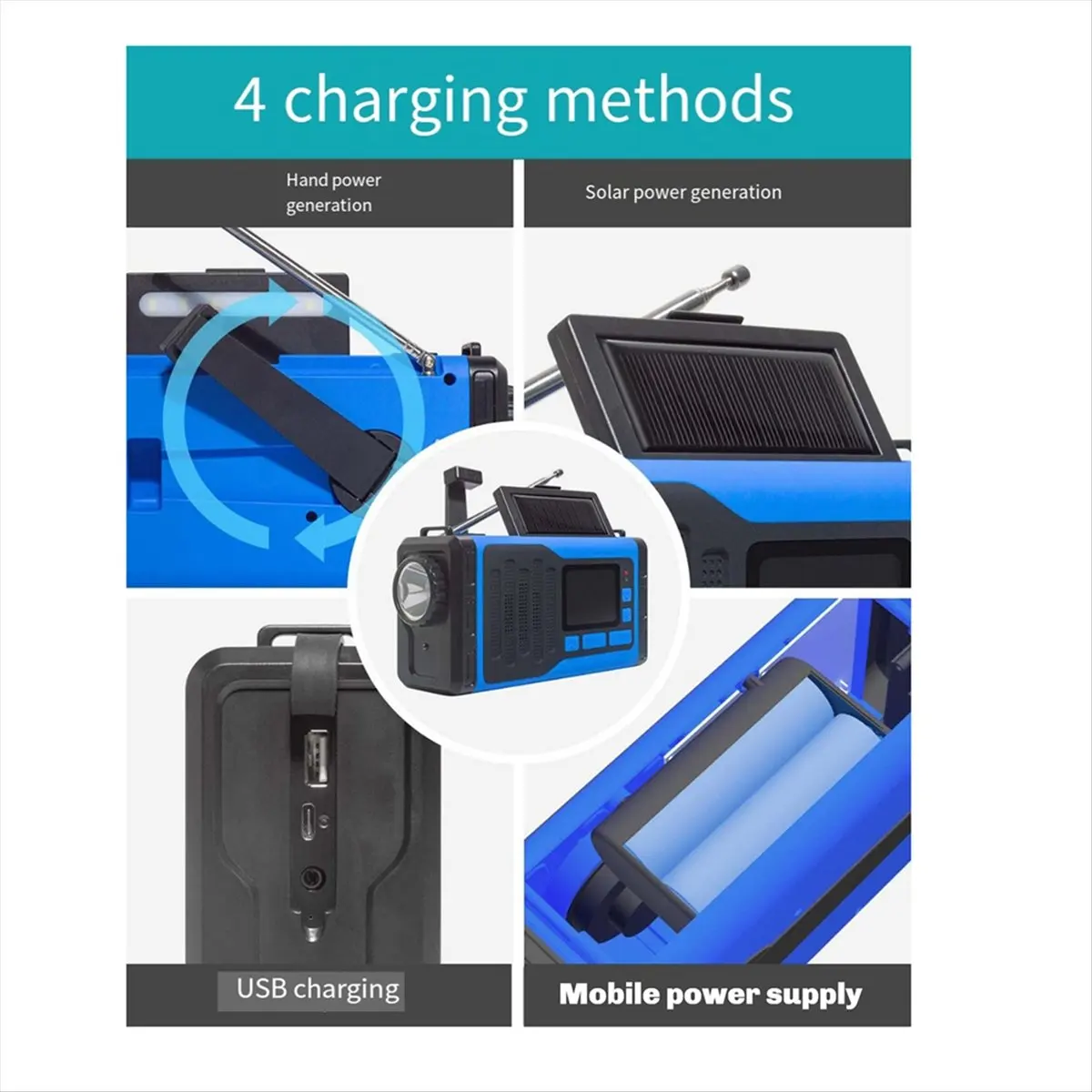【ELEVATE LIFE】Radios FM Bluetooth Speaker Triple Band Emergency Radio Portable Solar Radio Receiver Hand Crank USB-C Charging