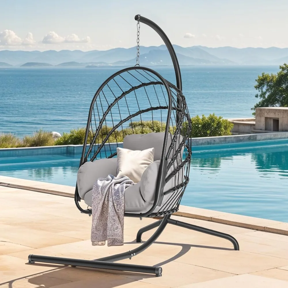 

Swing Egg Chair 300lbs Capacity - Foldable Hanging Hammock With Cushions & Stand, Indoor/outdoor Patio Swing Chair
