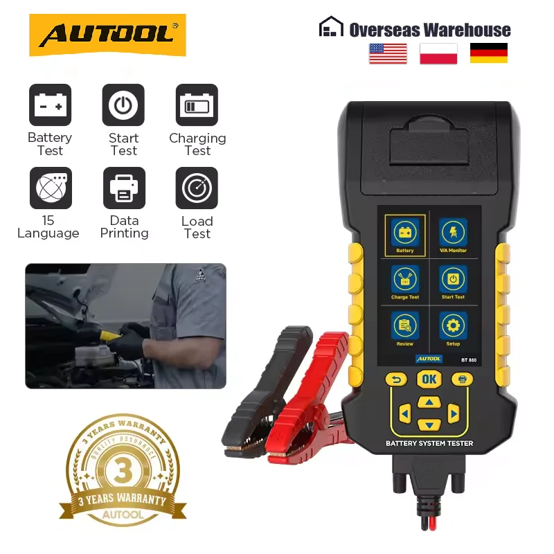 AUTOOL BT880 Automotive Battery Tester with Printer 30-2000CCA Charging Circuit Load Diagnostic Tools