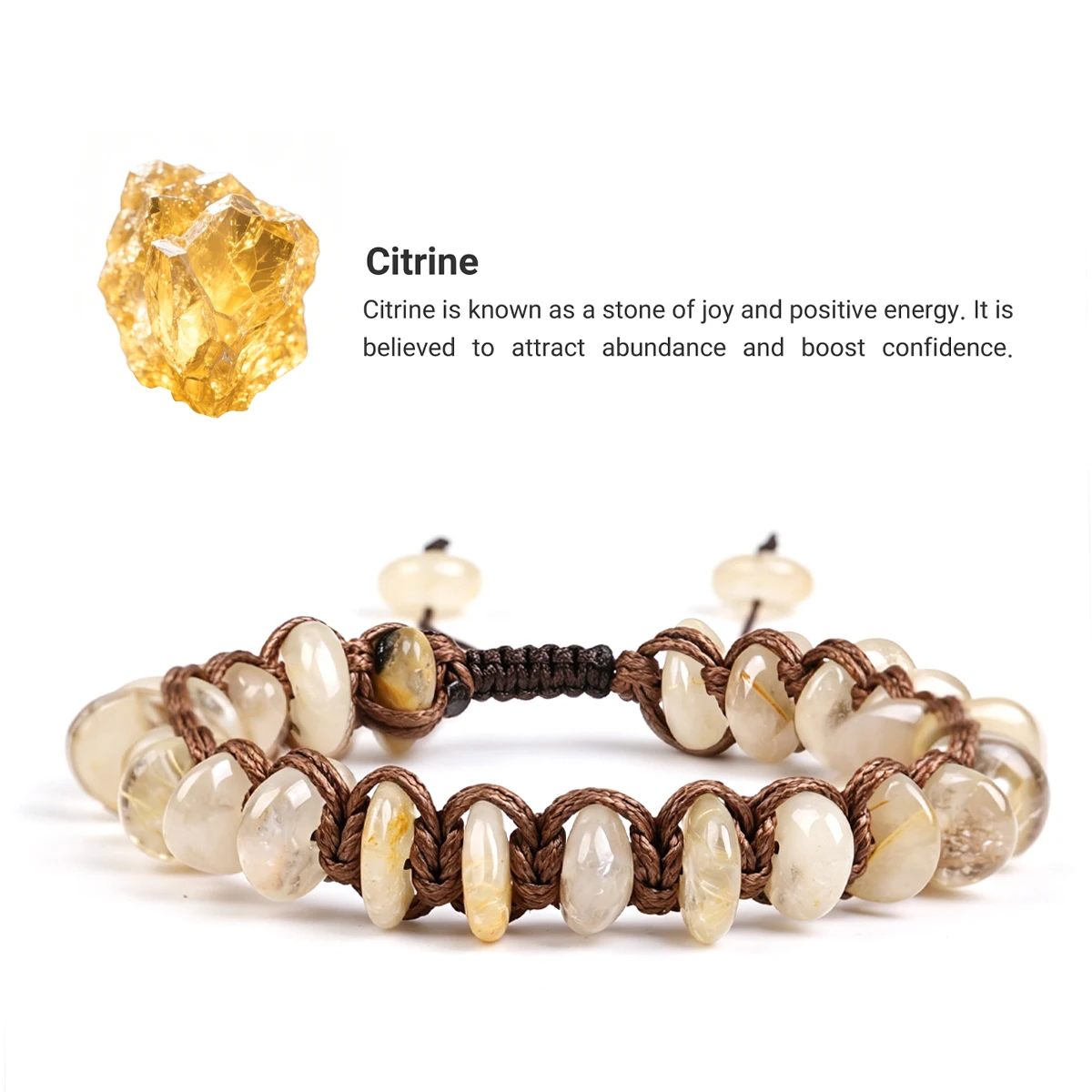 Bracelet tissé en citrine naturelle pour hommes, cristal jaune brut, attire la richesse, l'abondance, la guérison, bijoux en pierre, cadeau pour homme d'affaires