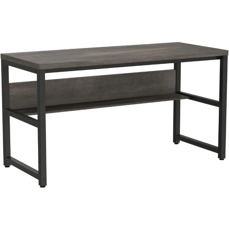 Computer Desk with Bookshelf/Metal Hole Cable Cover 1.18" Thick Desk (55", Espresso Gray)