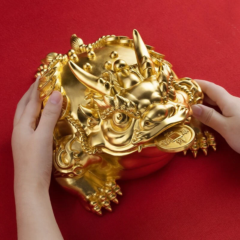 2023 TOP grade 24K gold gilded foil Prosperous Zhaocai Golden JIN CHAN HOME company copper decoration bring fortune