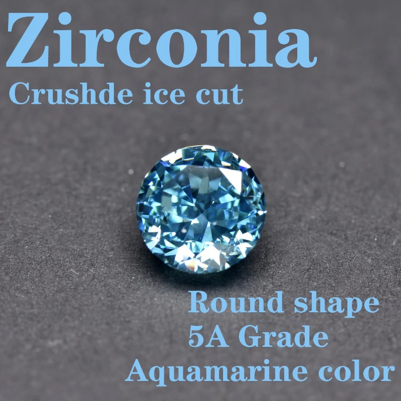 Synthetischer Edelstein, Top Crushed Ice Cut, Kubischer Zirkonia, Runde Form, Aquamarin-Farbe, 4K-Schliff, 5A+ Qualität, für DIY-Schmuckherstellung – Detail 1