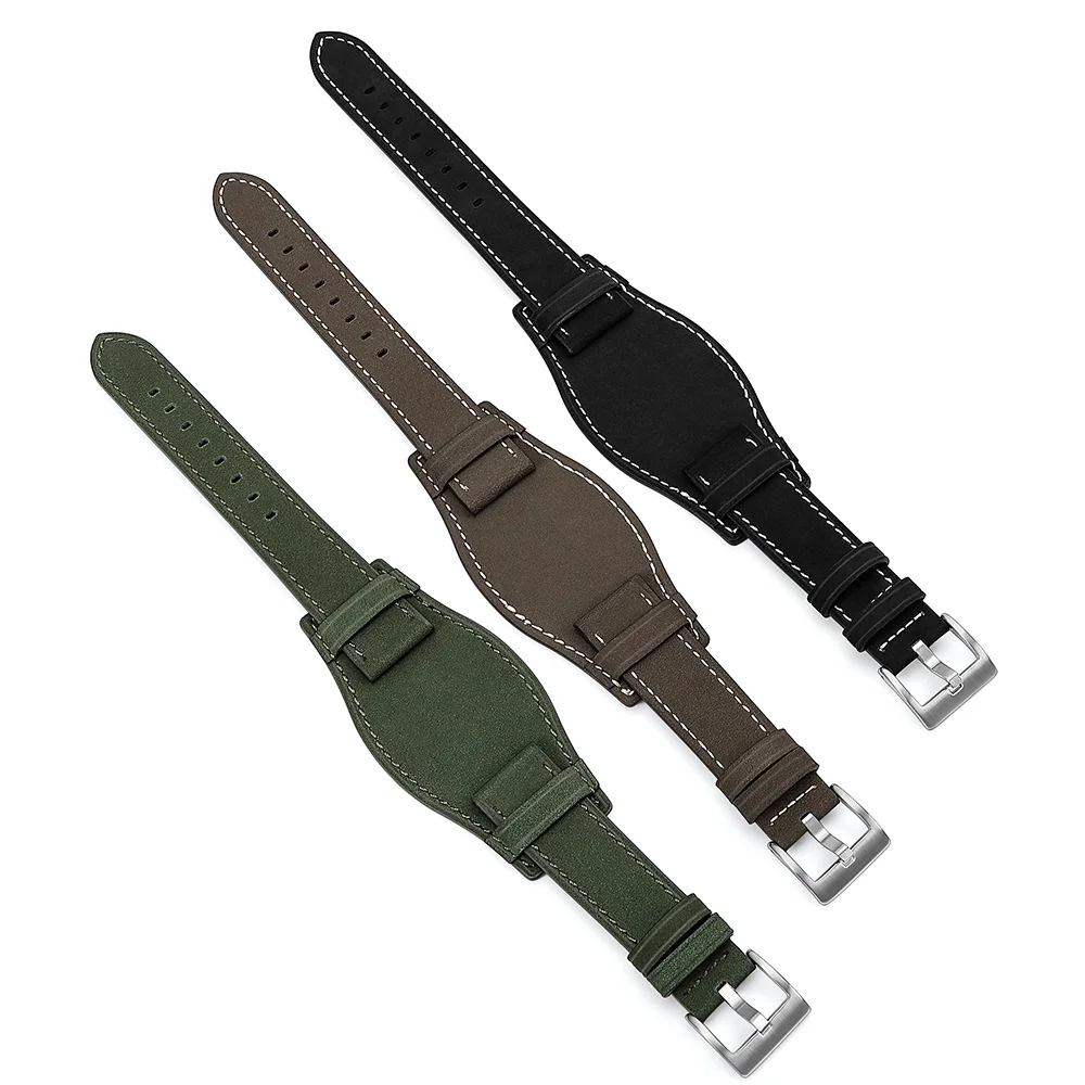 Boderry 20mm Vintage Pilot Bund Genuine Leather Watch Strap Men Aviator Replacement Wrist Watch Band