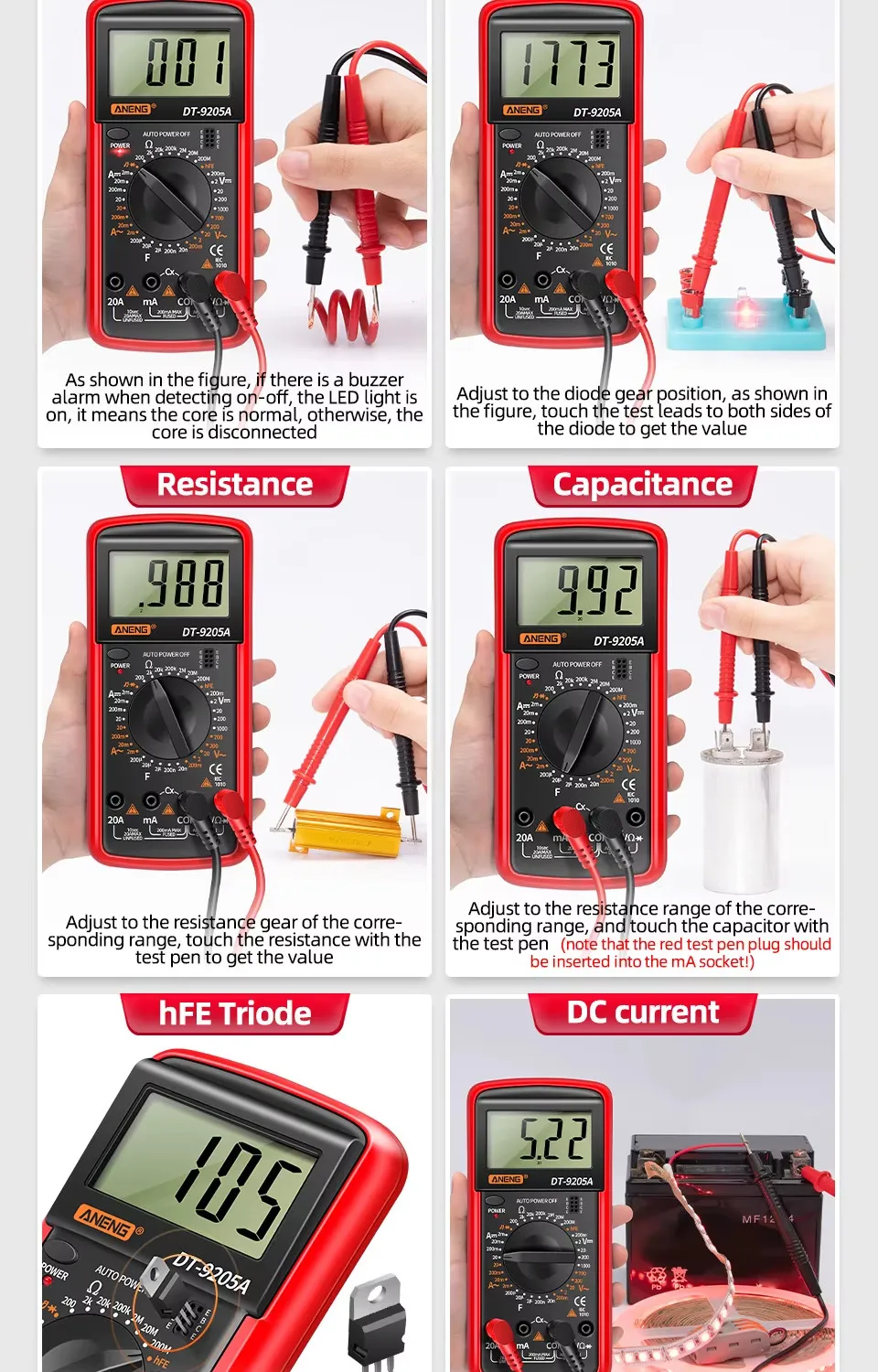 ANENG DT9205A digital multimeter LCD AC/DC ammeter resistance and capacitance tester