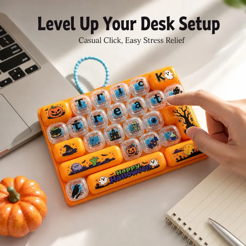 26 Keys Grid Keyboard Fidget Keychain Halloween Stress Relief Toy Mini Portable Bag Hanging Ornament For Party Gift