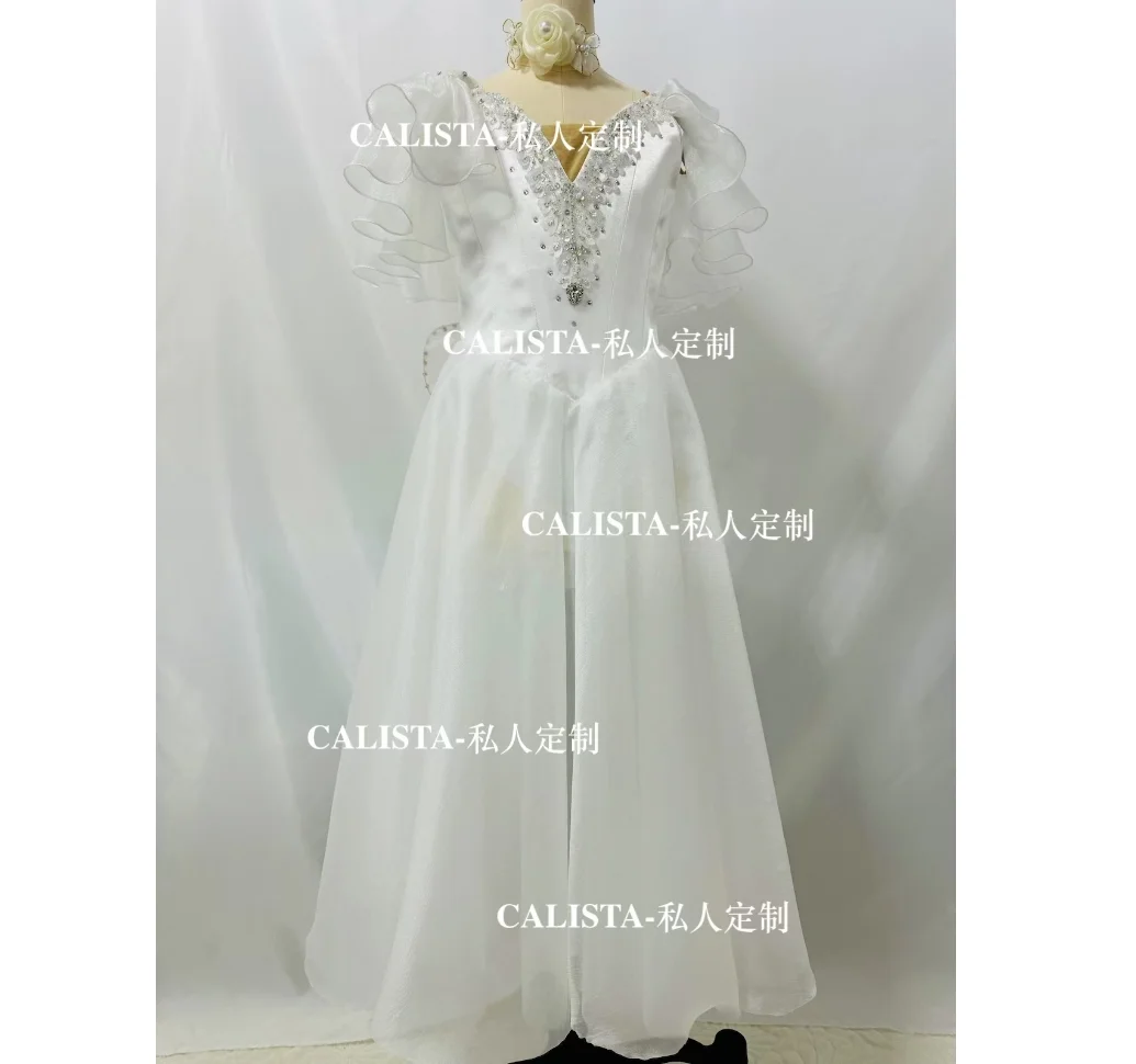 Little Westfield Tutu Fairy Variations Vestido longo de gaze personalizado privado vestido branco puro brilhante com asas