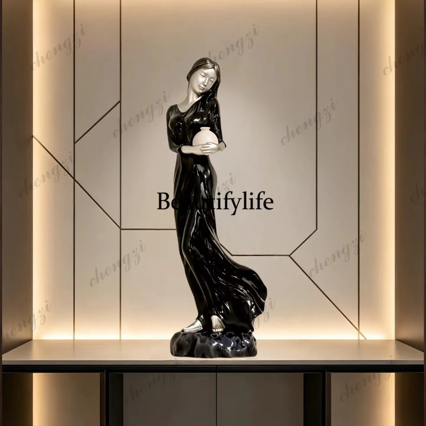 Modern simplicity, figure sculpture, large ornament in the entrance niche of the living room, Italian style