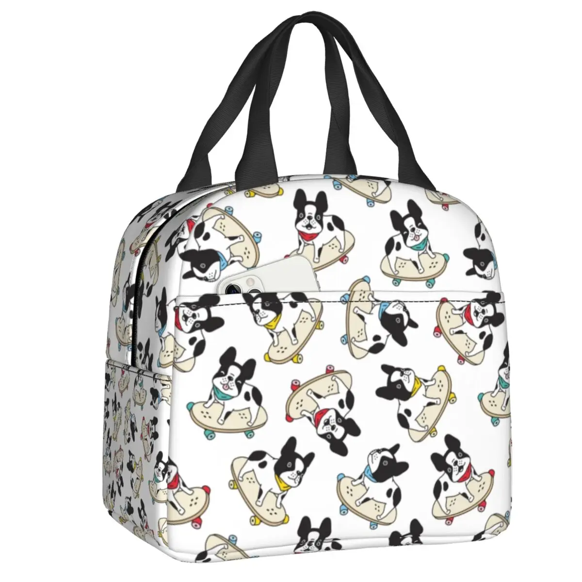Custom French Bulldog Insulated Lunch Bag for Women Portable Frenchie Dog Lover Cooler Thermal Lunch Box Office Work School