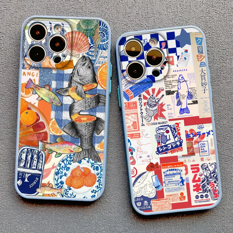Fish Sardine Painting Art Phone Case For IPhone 17 16 15 14 Pro Max 16 15 Plus 13 12 Mini 11 Pro Max XR XS X Shockproof Covers