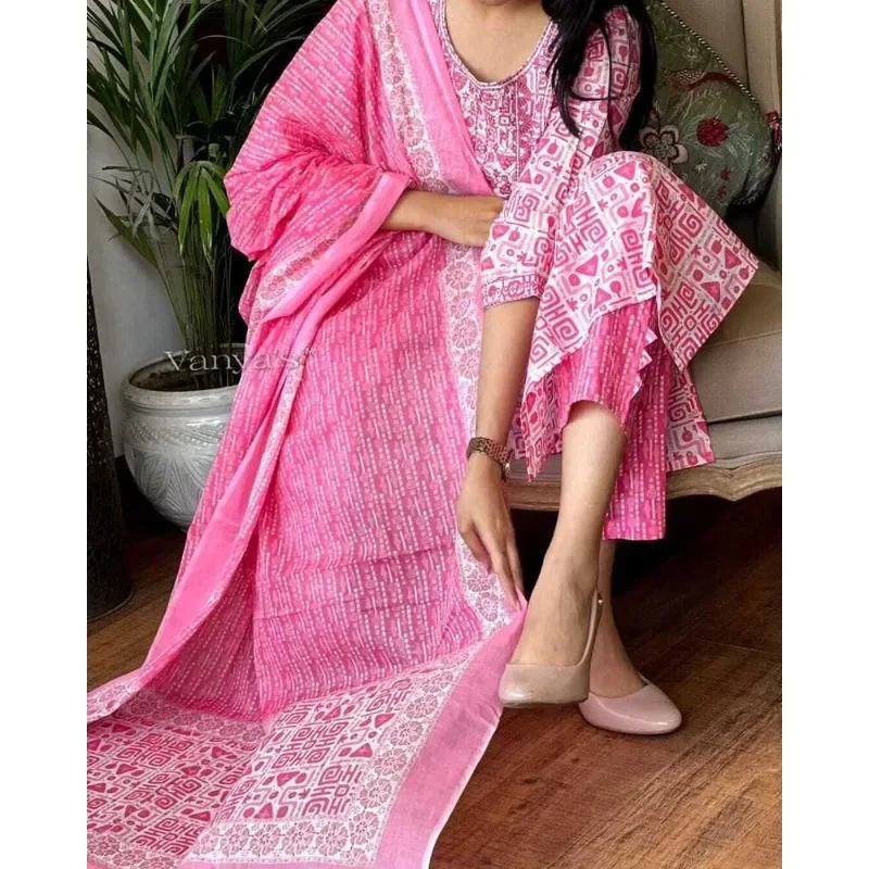 Pink Color Printed Kurta Palazzo with Dupatta Set Women Salwar Kameez Suit