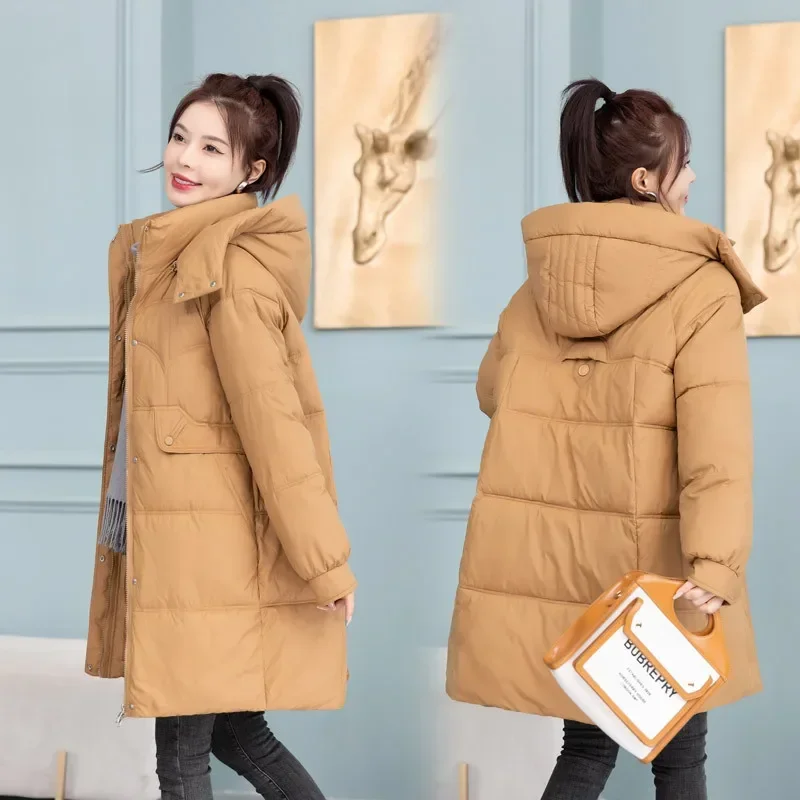 Down Cotton Coat Women 2024 Winter New Fashion Long Loose Detachable Hooded Parkas Jacket Casual Thick Warmth Clothing