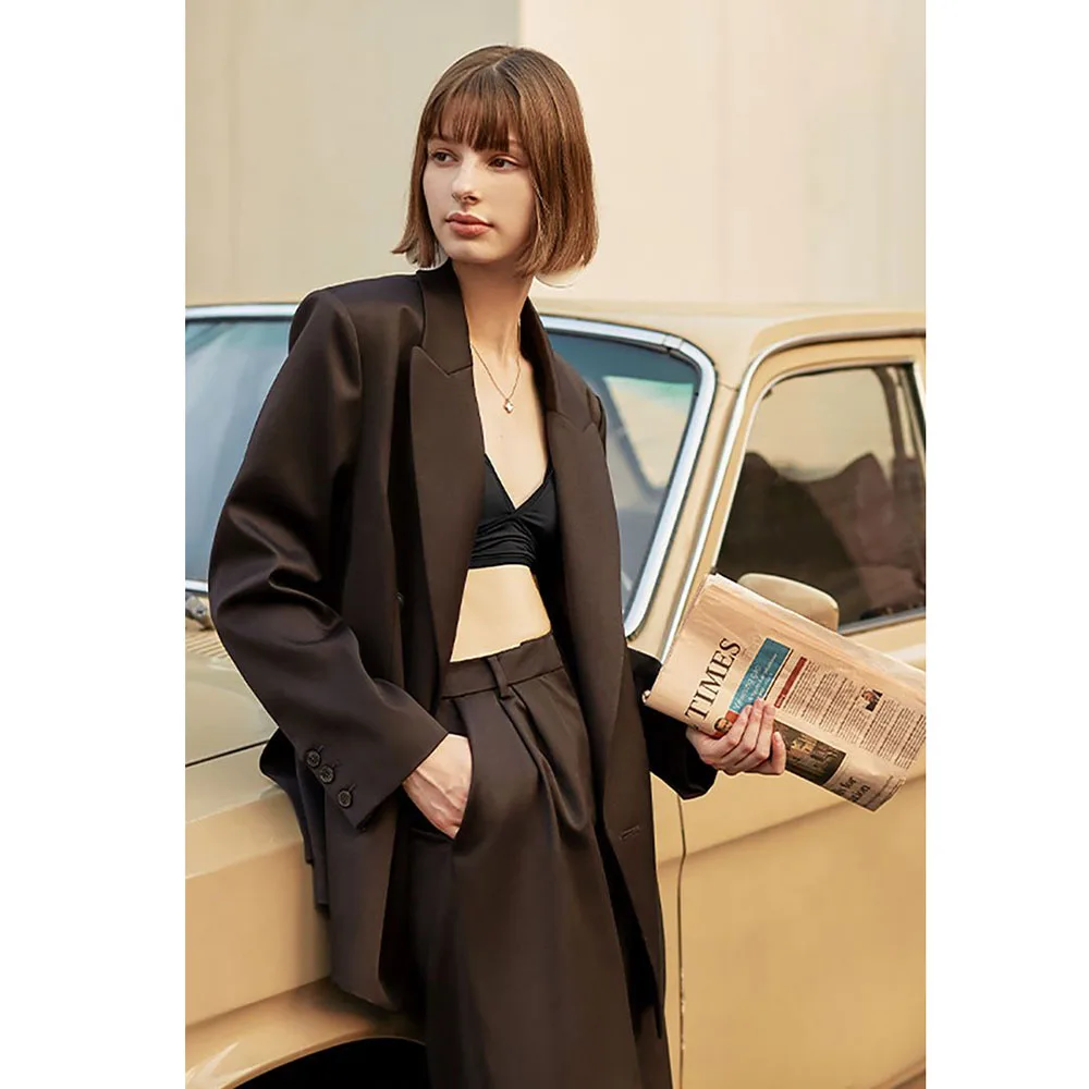 Pretty Cool Black Women's Suits Double Breasted Two Pieces Jacket Pants Female Clothing Smart Banquet Office Lady Blazers Sets