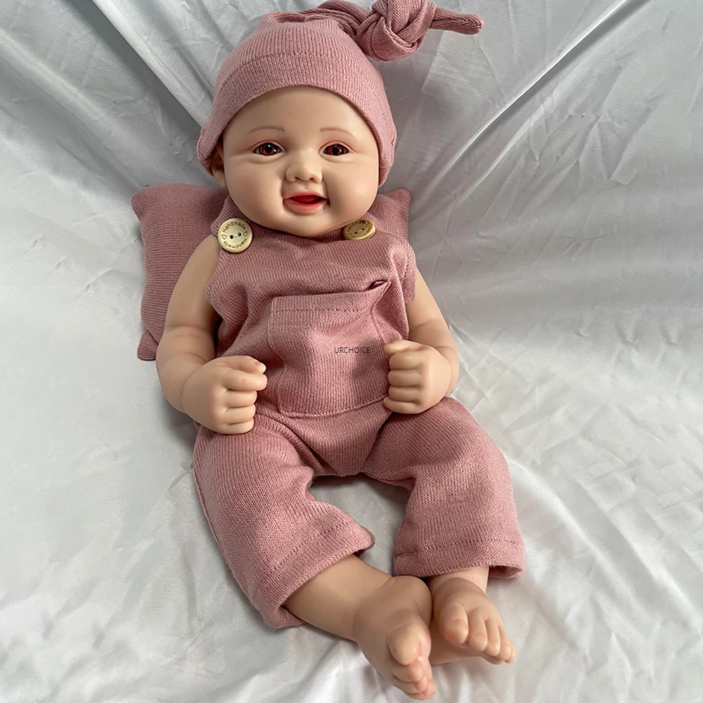 

Handmade 16Inch Open Eyes Smile Girl Realistic Details Soft Silicone Reborn Baby Doll for Accompanying Parents Kids Toy