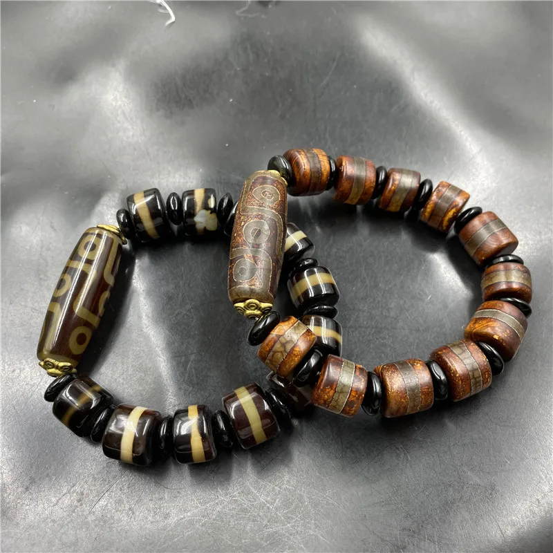 Old Line Barrel Shaped Bead Bracelet Men and Women 9 Th Style Eyes Dzi Agate