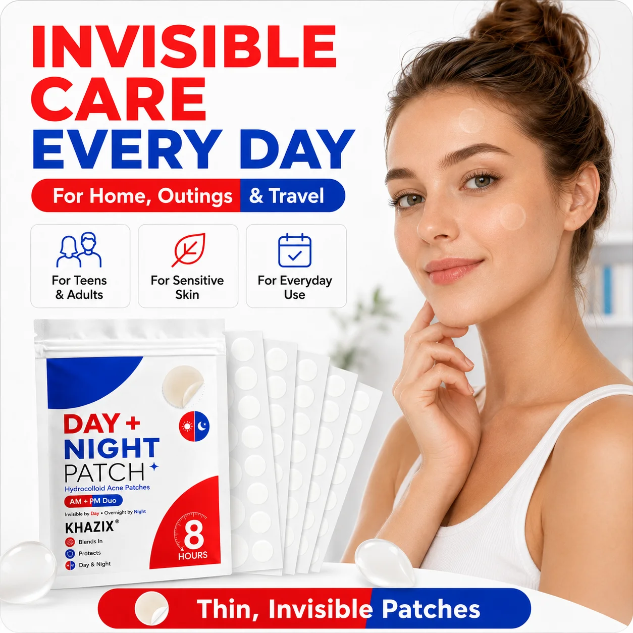 36pcs Invisible Pimple Patches, Clear Round Blemish Covers for Face Spots and Pimple Marks, Men & Women.