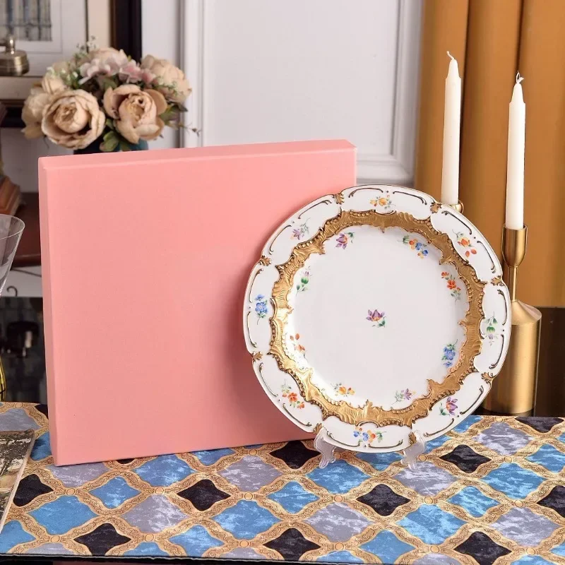 

New British Premium White Classic Gilded Dining Plate Home Dessert Cake Ceramic Plate European High Quality Tableware Gift Box