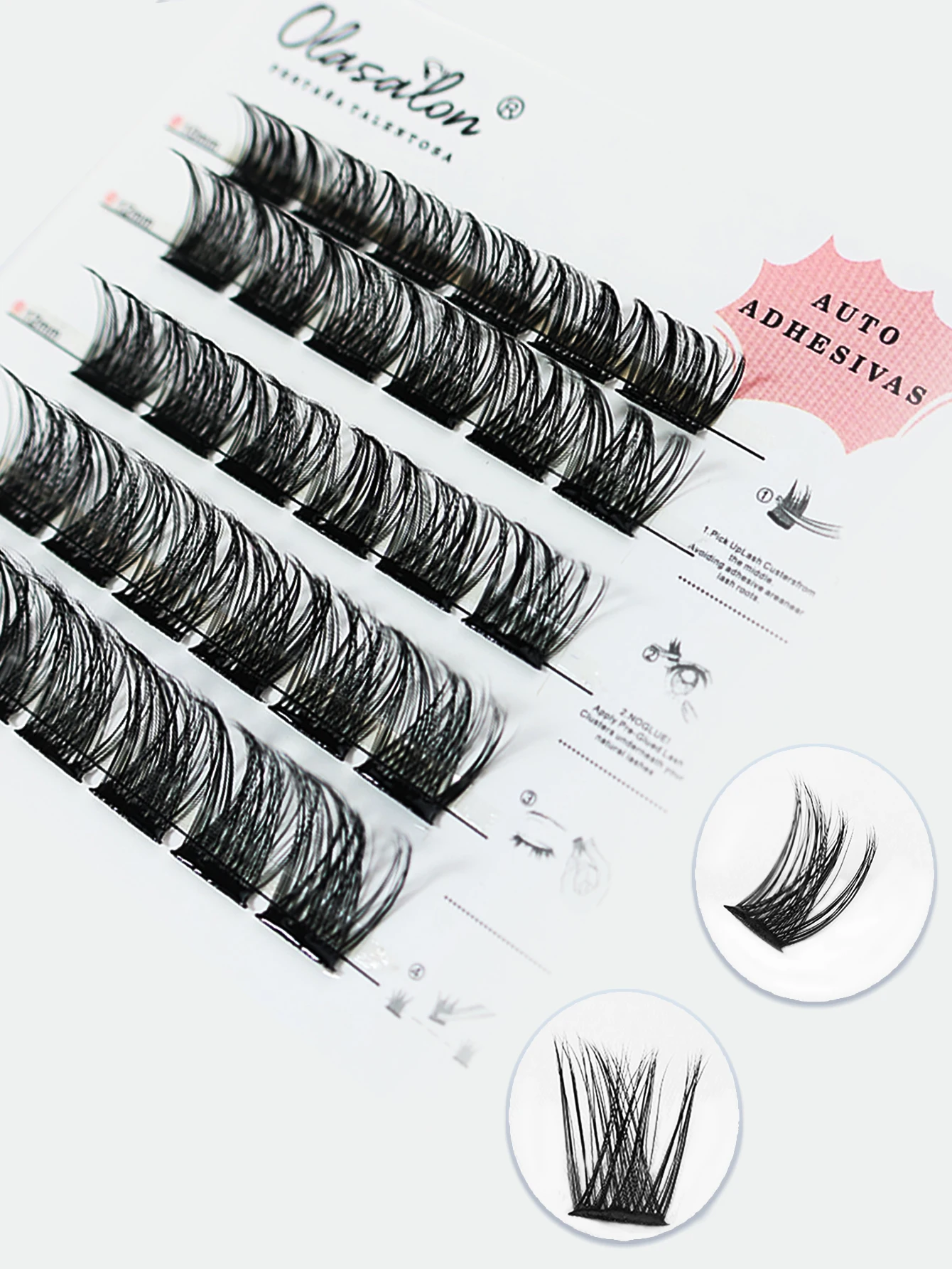 Olasalon Self Adhesive Lash Clusters  D+ Curl Press-On No Glue Needed DIY Lash Extension Reusable Cluster Lashes Fuss Free No St