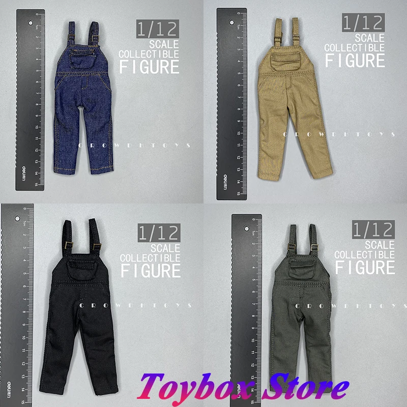 CROWDHTOYS Original 1/12 Man Soldier Solid Color Trendy Denim Overalls Casual Pants Clothes Accessory For 6